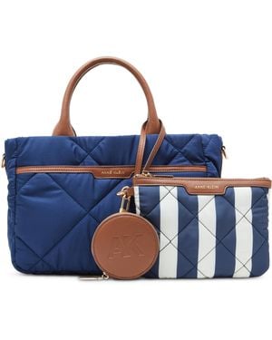 Anne Klein Ew Quilted Nylon Satchel With Pouch And Coin Case - Blue
