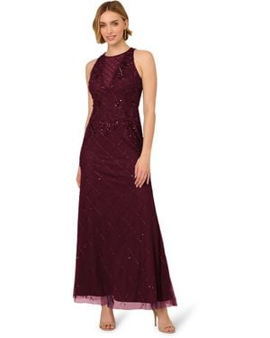 Adrianna Papell Bead Halter Long Dress - Purple