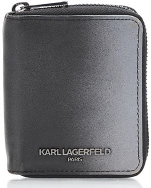 Karl Lagerfeld Paris Leather Zip Around Wallet - Black