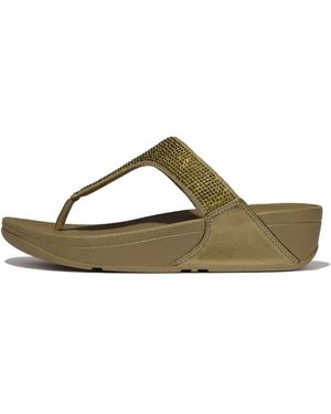 Fitflop Lulu Crystal Embellished Toe-post Sandals Wedge - Green