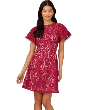 Adrianna Papell Lace Flounce Short Dress - Red