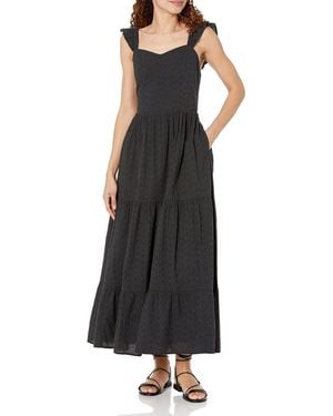 The Drop , abito lungo da donna Tulsi con volant sulle maniche, in tessuto ricamato, nero, S