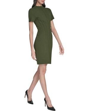Eliza J Short Sleeve Mock Neck Pinktuck Sheath Sweater Dress - Green