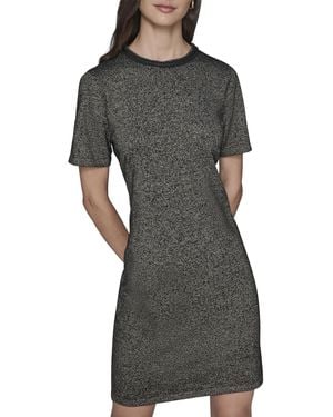 Karl Lagerfeld Paris Short Sleeve Stretchy Sweater Dress - Gray