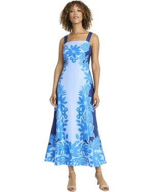 Maggy London Square Neck A-line Maxi Princess Seams-fitted Bodice Ankle Length Special Occasion Dress - Blue