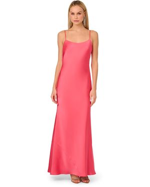 Adrianna Papell Stretch Satin Long Dress - Pink