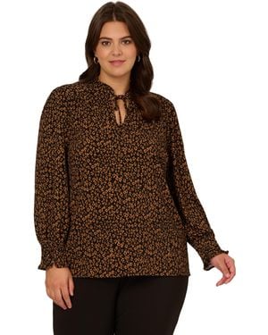 Adrianna Papell Diffusion Ruffle Tieneck Long Sleeve Top - Brown