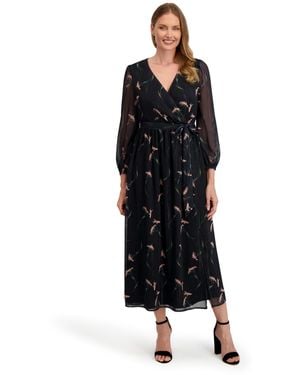 Laundry by Shelli Segal Long Sleeve Ruffle Hem Maxi Wrap Dress - Black