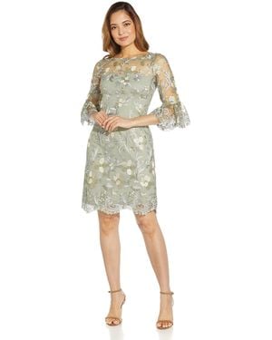 Adrianna Papell Embroidered Bell Sleeve Sheath Dress - Multicolor