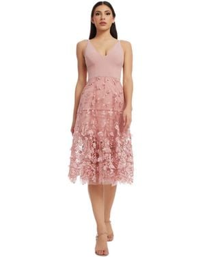 Dress the Population Darleen Sleeveless Plunging Neckline Fit And Flare Midi Dress - Pink