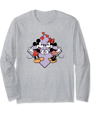Amazon Essentials Mickey And Minnie Smiling In Love Valentine's Day Long Sleeve T-shirt - Gray