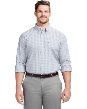 Izod Big And Tall Performance Comfort Long Sleeve Gingham Button Down Shirt - Blue