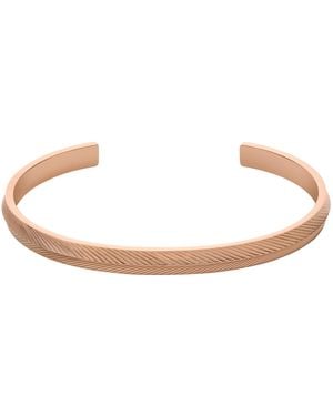 Fossil Harlow Linear Texture Rose Gold-tone Stainless Steel Cuff Bracelet - Brown