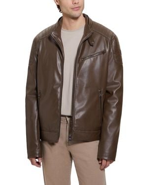 Guess Alexander Hooded Faux Leather Jacket - Brown