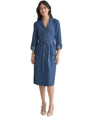 Jones New York Petite Long Sleeve Denim Midi Shirt Dress - Blue