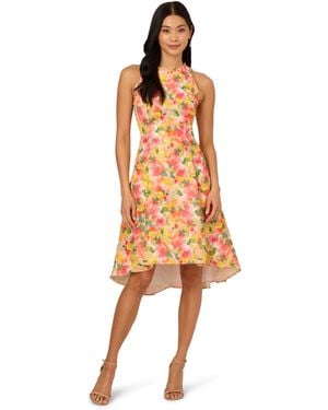 Adrianna Papell Ruffled Jacquard Dress - Orange