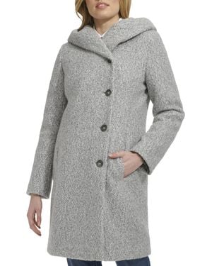 Cole Haan Soft Pressed Boucle Shawl Hood Relaxed Fit Coat - Gray