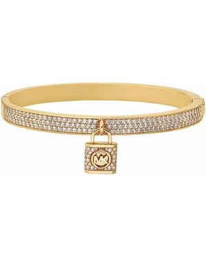 Michael Kors 14k Gold-plated Pavé Lock Charm Bangle - Natural