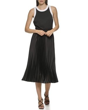 Karl Lagerfeld Paris Mixed Media Pelated Midi Dress - Black