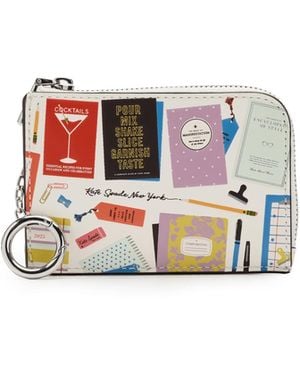 Kate Spade Print Smooth Leather Mini Zip Card Case - White