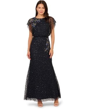 Adrianna Papell Bead Lace Blouson Dress - Black