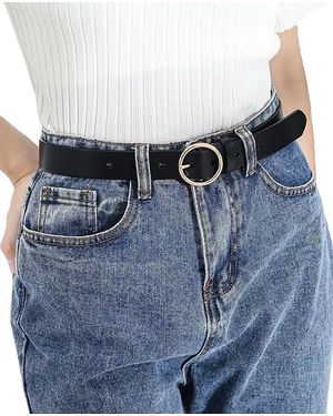Beautiful Nomad Casual Dress Pu Leather Belt With Rounded Buckle For Jeans Pants - Blue