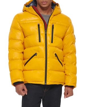 Tommy Hilfiger Pearlized Water Resistant Hooded Puffer Jacket - Yellow