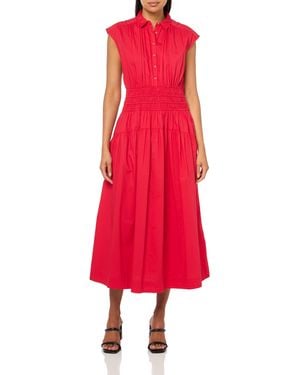 Lucky Brand Smocked Dropped Waist Midi Dress - Red