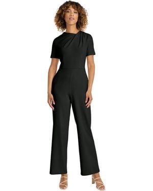 Maggy London Short Sleeve Wide-leg Asymmetrical Neckline-fitted Waist-elegant Occasion Jumpsuit - Black