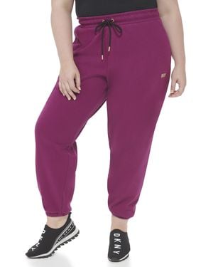 DKNY Plus Size Varsity Embroidered Logo Relaxed Fit Fleece Sweatpant - Purple