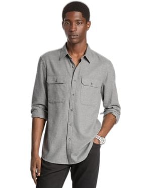 Michael Kors Long Sleeve Two Pocket Flannel Classic Fit Shirt - Gray