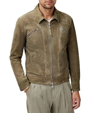 John Varvatos Brian Sheepskin Suede Zip Trucker Jacket - Green