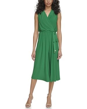 Vince Camuto S Twofer Printed Chiffon And Ity Jumpsuit With Wrap Front Pant - Green