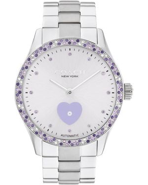 COACH 38mm Stainless Steel Bracelet With Crystal-set Bezel And Heart Design - Self-winding - Gift For - White