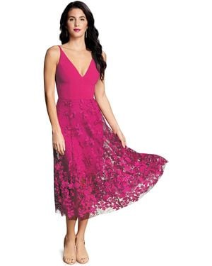 Dress the Population Darleen Sleeveless Plunging Neckline Fit And Flare Midi Dress - Pink