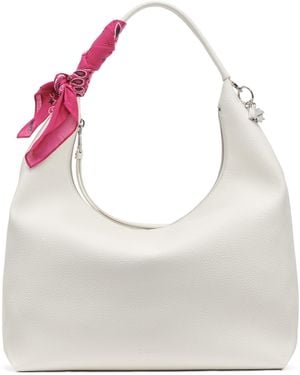 DKNY Imma Hobo Bag With Logo Keychain And Tie Scarf - White
