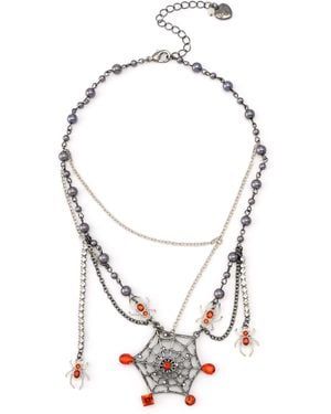 Betsey Johnson Spider Web Bib Necklace - Metallic