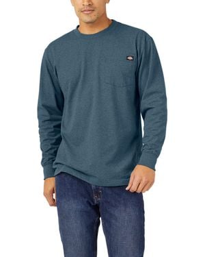 Dickies Cherokee Mens Long Sleeve Heavyweight Crew Neck Big And Tall Work Utility T Shirt - Blue