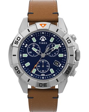 Timex Tan Strap Blue Dial Ip Steel