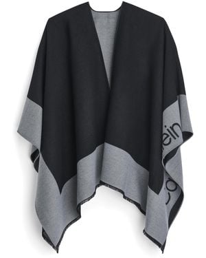 Calvin Klein Double Faced Cozy Ruana Shawl - Black