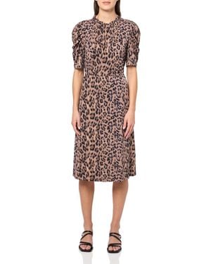 Adrianna Papell Ruffle Neck Short Sleeve Dress - Pink