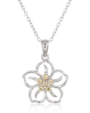 Amazon Essentials Sterling Silver Genuine Citrine Flower Pendant Necklace - White