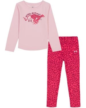 Under Armour Ua Puffed Logo Long Sleeve & Printed Leggings Set - Pink