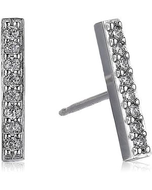 Amazon Essentials Rhodium Over Sterling Silver Cubic Zirconia Bar Demi Fine Earrings - Metallic