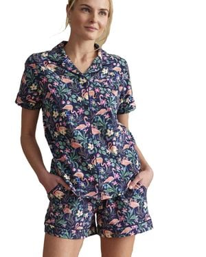 Vera Bradley Cotton Pajama Short Sleeve Button-up Shirt - Blue