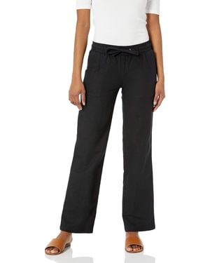 Amazon Essentials Pantaloni a Gamba Larga con Coulisse in Misto Lino Pants - Nero
