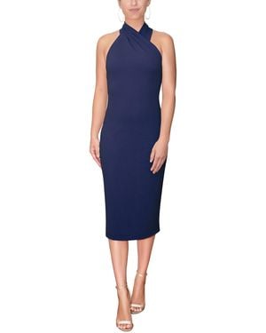 Rachel Roy Harland Elegant Sleeveless Halter Bodycon Midi Cocktail Party Dress - Blue