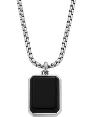 Fossil Stainless Steel Silver-tone & Black Agate Pendant Necklace