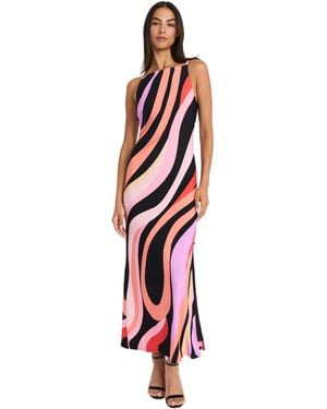 Donna Morgan Sleek Form-fitting Maxi Floor Length Column Silhouette With Side Slit-elegant Wedding Guest Dress - Red