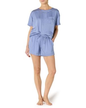 Amazon Essentials Satin Short Sleeve T-shirt And Short Sleepwear Set - Blue